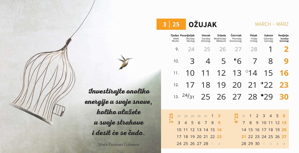 "MOTIVACIJSKI" 13 list., dim: 20,5x14,5 cm, stolni kalendar, koverta, P/100