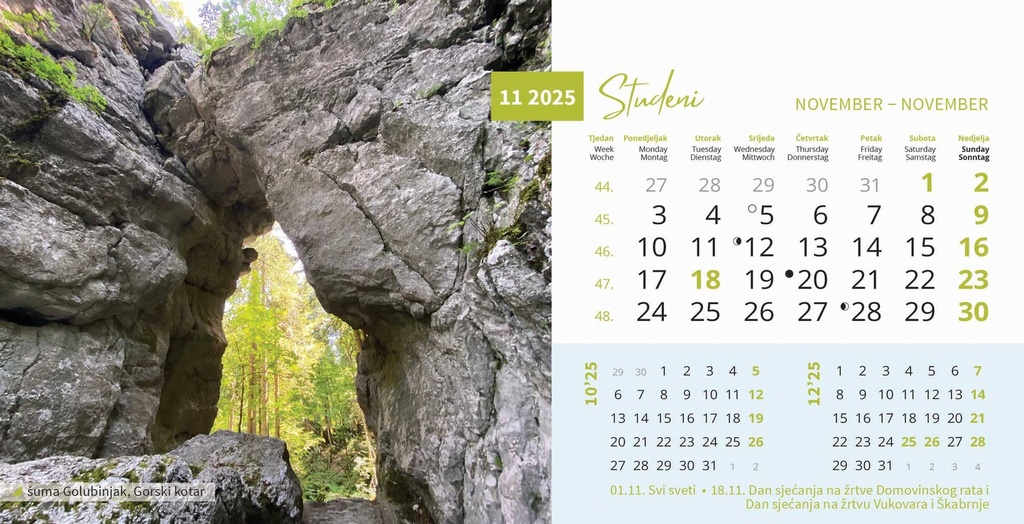 "PRIRODA" 13 list., dim: 20,5x14,5 cm, stolni kalendar, koverta, P/100
