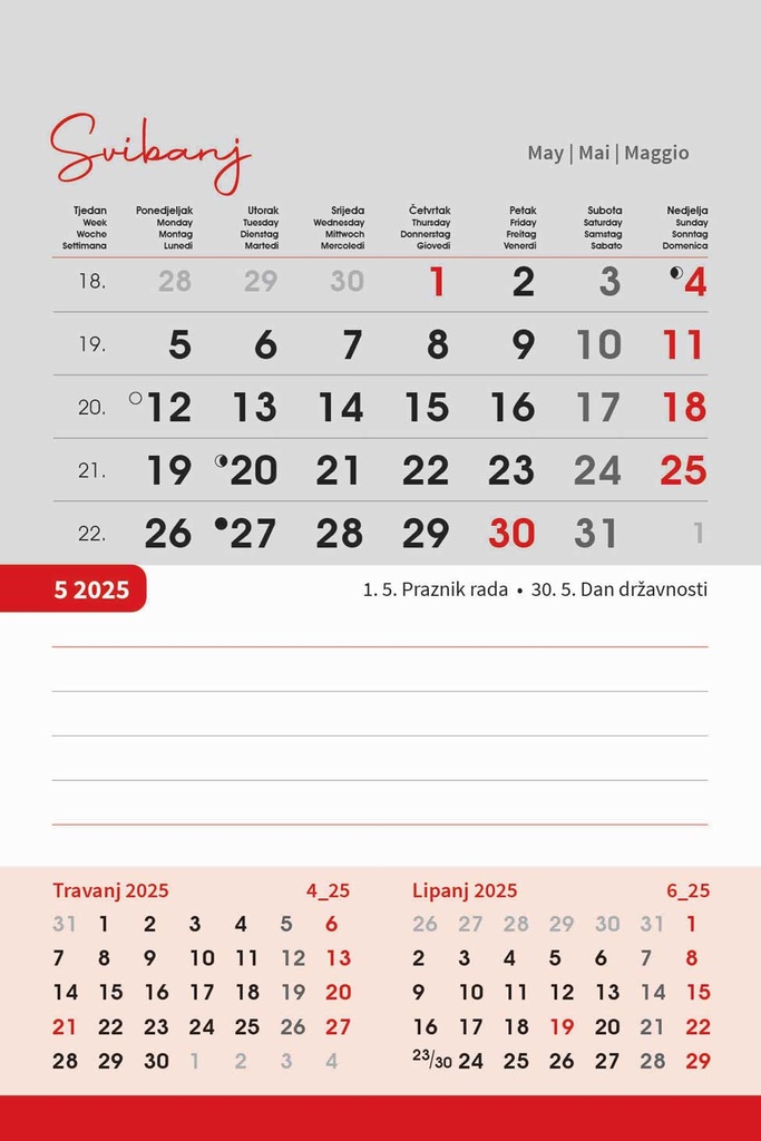 "TRODJELNI STOLNI VERTIKALNI" 12 list., dim: 10x19 cm, stolni kalendar, P/100
