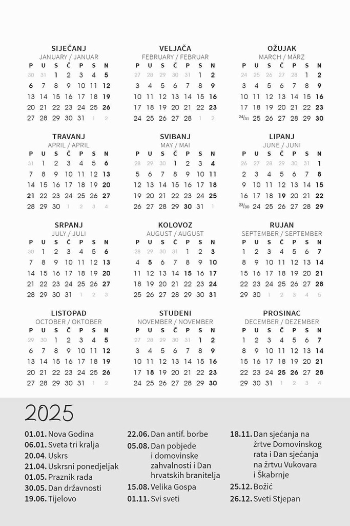 "TRODJELNI STOLNI VERTIKALNI" 12 list., dim: 10x19 cm, stolni kalendar, P/100