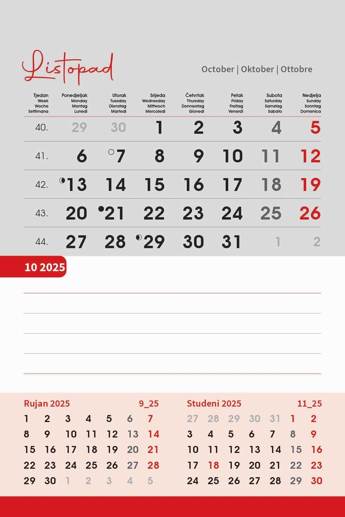 "TRODJELNI STOLNI VERTIKALNI" 12 list., dim: 10x19 cm, stolni kalendar, P/100