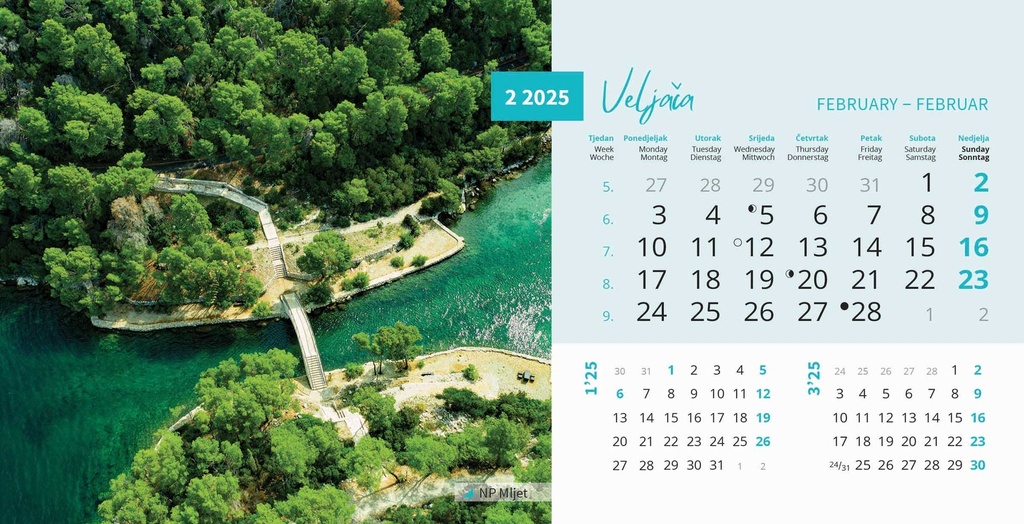 "NACIONALNI PARKOVI HRVATSKE" 13 list., dim: 20,5x14,5 cm, stolni kalendar, koverta, P/100