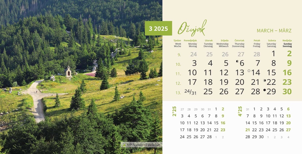 "NACIONALNI PARKOVI HRVATSKE" 13 list., dim: 20,5x14,5 cm, stolni kalendar, koverta, P/100