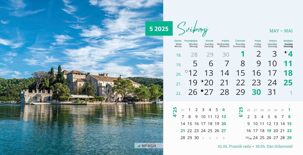"NACIONALNI PARKOVI HRVATSKE" 13 list., dim: 20,5x14,5 cm, stolni kalendar, koverta, P/100