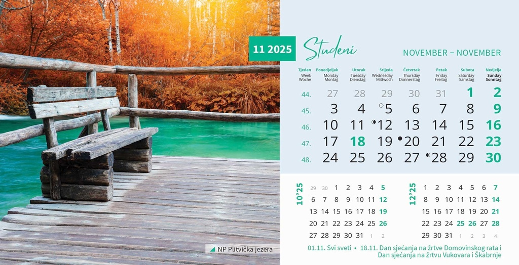 "NACIONALNI PARKOVI HRVATSKE" 13 list., dim: 20,5x14,5 cm, stolni kalendar, koverta, P/100