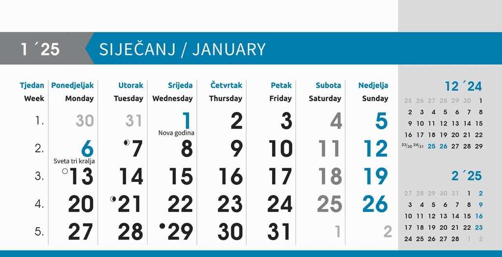 "POSLOVNI SIVO - PLAVI" 13 list., dim: 20,5x14,5 cm, stolni kalendar, koverta, P/100