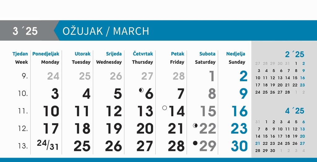 "POSLOVNI SIVO - PLAVI" 13 list., dim: 20,5x14,5 cm, stolni kalendar, koverta, P/100