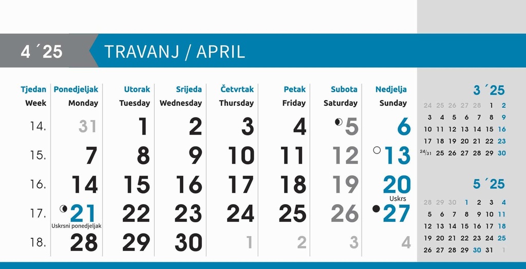 "POSLOVNI SIVO - PLAVI" 13 list., dim: 20,5x14,5 cm, stolni kalendar, koverta, P/100
