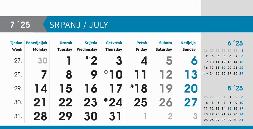 "POSLOVNI SIVO - PLAVI" 13 list., dim: 20,5x14,5 cm, stolni kalendar, koverta, P/100