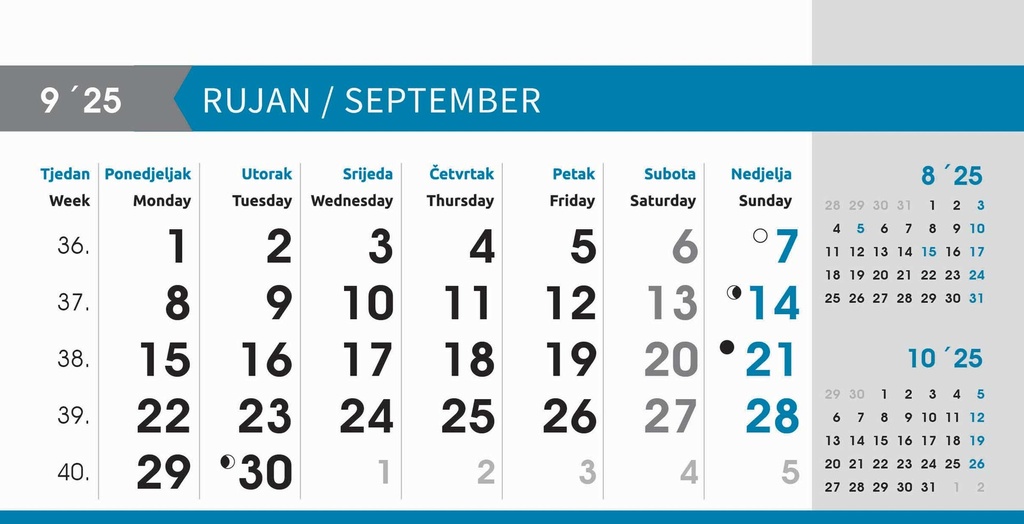 "POSLOVNI SIVO - PLAVI" 13 list., dim: 20,5x14,5 cm, stolni kalendar, koverta, P/100