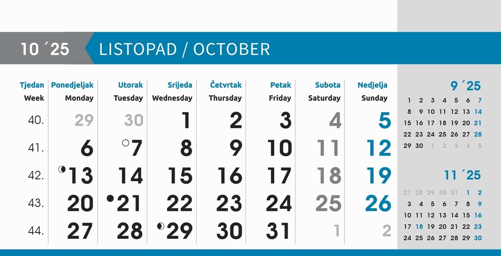 "POSLOVNI SIVO - PLAVI" 13 list., dim: 20,5x14,5 cm, stolni kalendar, koverta, P/100