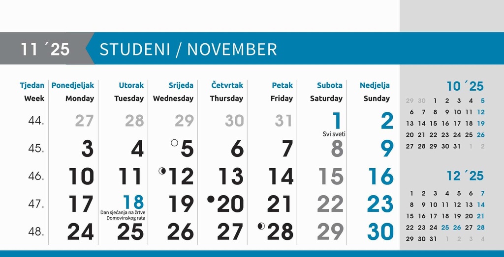 "POSLOVNI SIVO - PLAVI" 13 list., dim: 20,5x14,5 cm, stolni kalendar, koverta, P/100