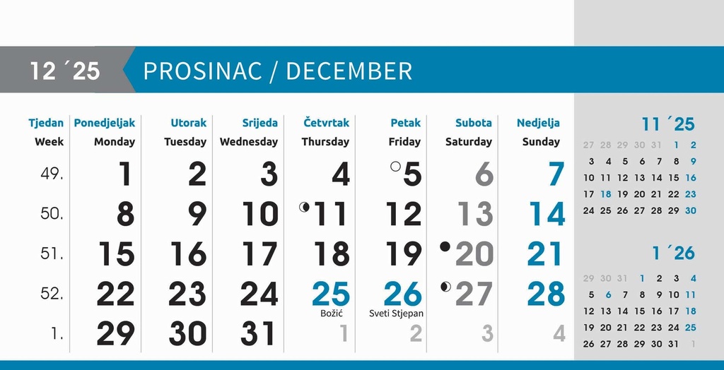 "POSLOVNI SIVO - PLAVI" 13 list., dim: 20,5x14,5 cm, stolni kalendar, koverta, P/100