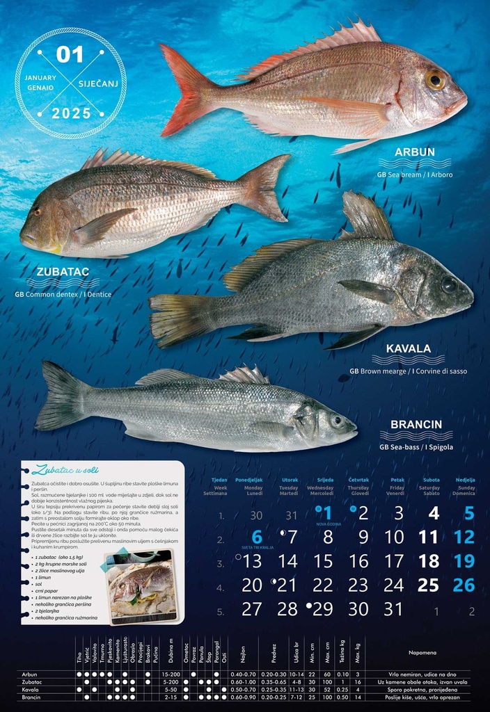 "S RIBARNICE" 13 list., dim: 33x55 cm, PVC vrećica, P/40, color kalendar