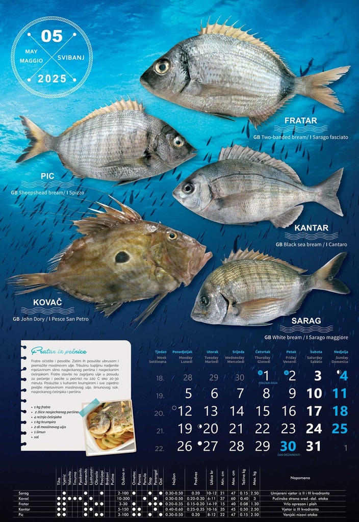 "S RIBARNICE" 13 list., dim: 33x55 cm, PVC vrećica, P/40, color kalendar