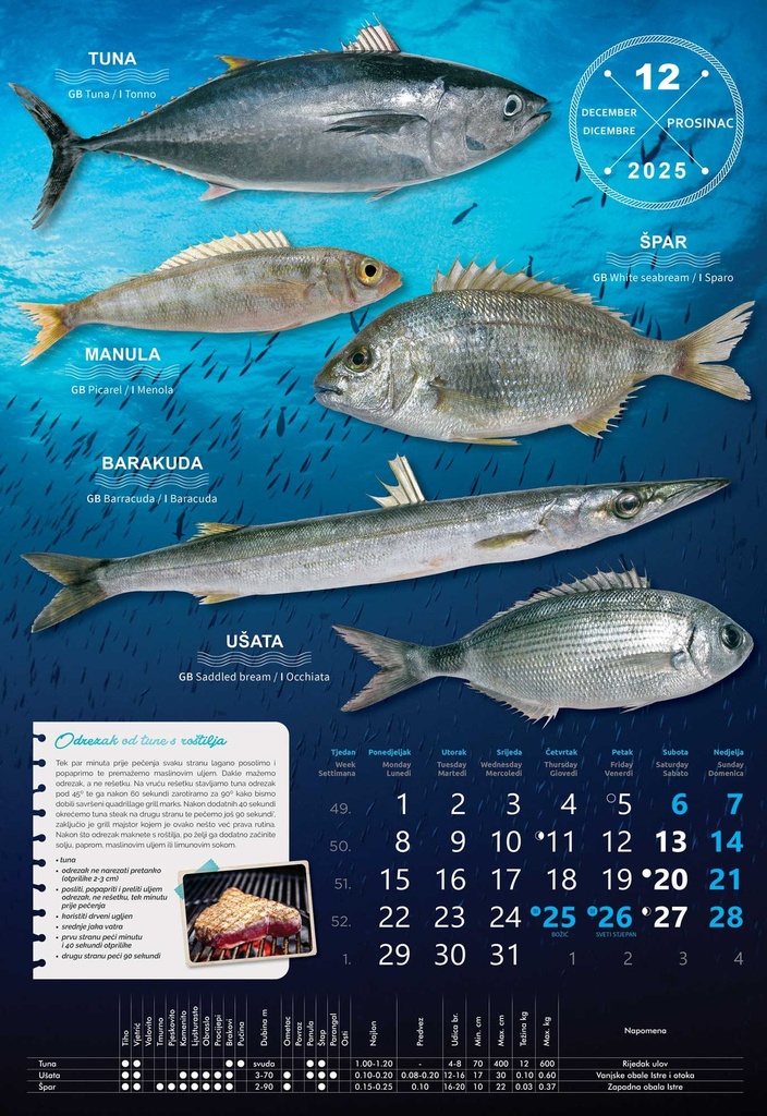 "S RIBARNICE" 13 list., dim: 33x55 cm, PVC vrećica, P/40, color kalendar