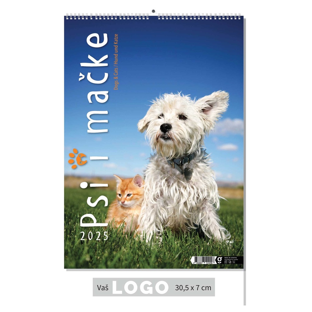 "PSI i MAČKE" 13 list., dim: 30,5x50 cm, PVC vrećica, P/50, color kalendar 