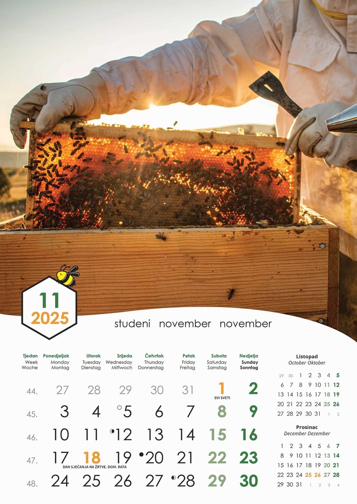 "PČELE" 13 list., dim: 30,5x50 cm, PVC vrećica, P/50, color kalendar