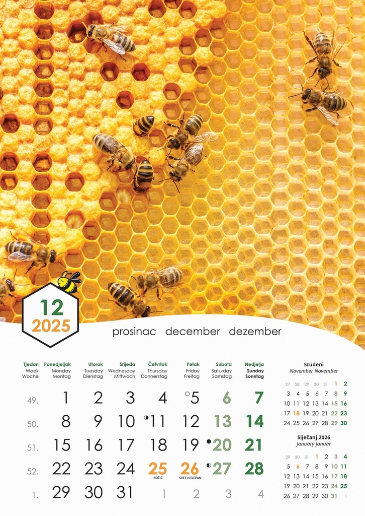 "PČELE" 13 list., dim: 30,5x50 cm, PVC vrećica, P/50, color kalendar