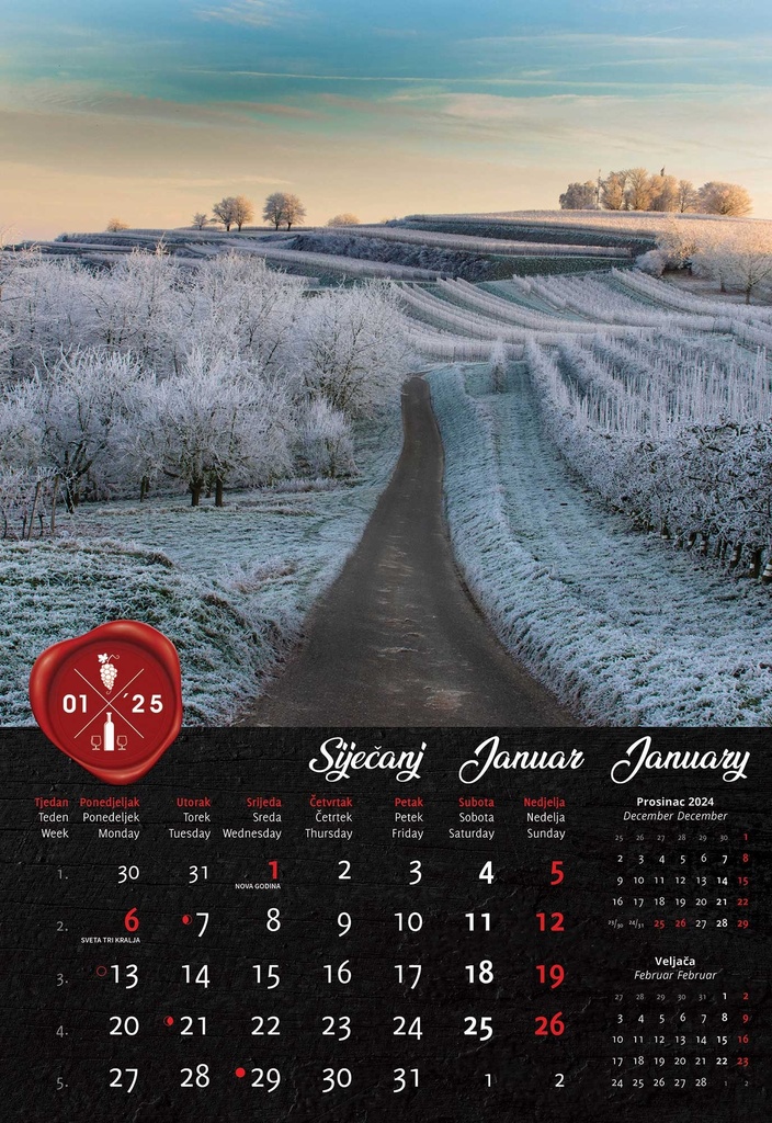 "VINO" 13 list., dim: 33x55 cm, PVC vrećica, P/40, color kalendar