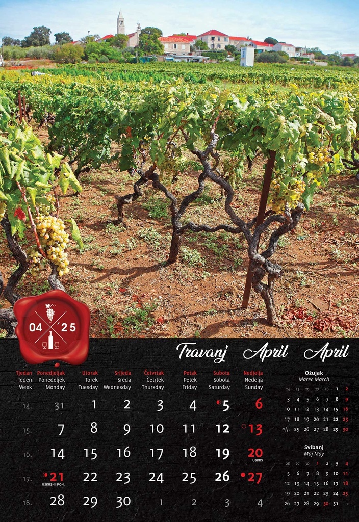 "VINO" 13 list., dim: 33x55 cm, PVC vrećica, P/40, color kalendar