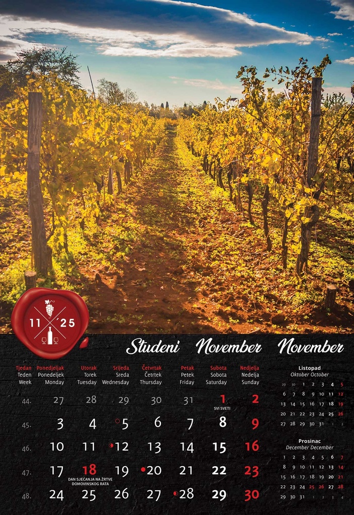 "VINO" 13 list., dim: 33x55 cm, PVC vrećica, P/40, color kalendar