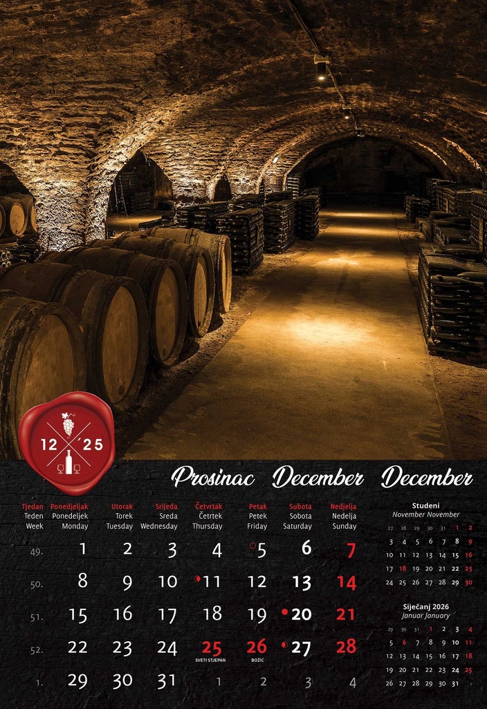 "VINO" 13 list., dim: 33x55 cm, PVC vrećica, P/40, color kalendar