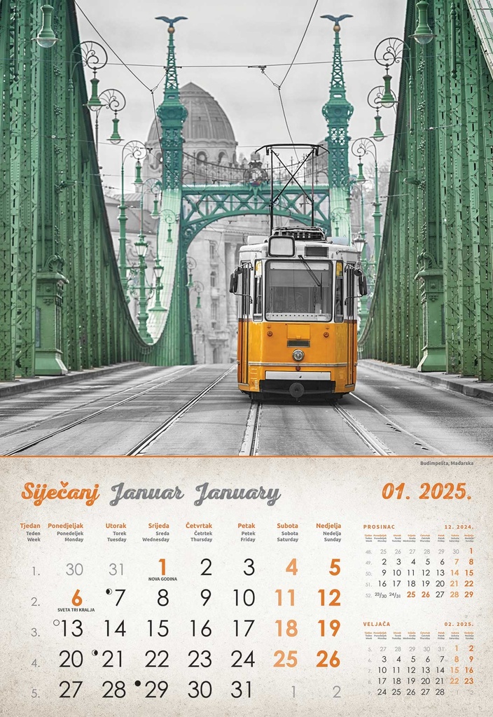 "VINTAGE GRADOVI" 13 list., dim: 33x55cm, PVC vrećica, P/40, color kalendar