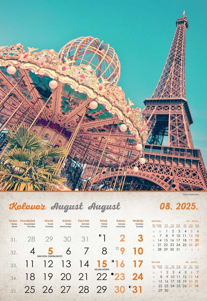 "VINTAGE GRADOVI" 13 list., dim: 33x55cm, PVC vrećica, P/40, color kalendar