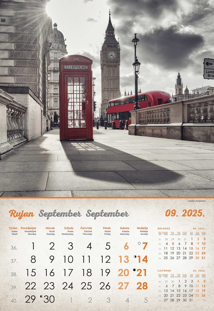 "VINTAGE GRADOVI" 13 list., dim: 33x55cm, PVC vrećica, P/40, color kalendar