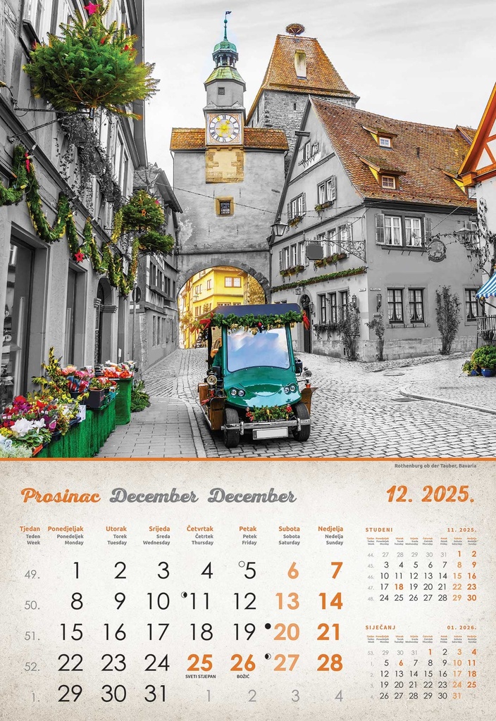 "VINTAGE GRADOVI" 13 list., dim: 33x55cm, PVC vrećica, P/40, color kalendar