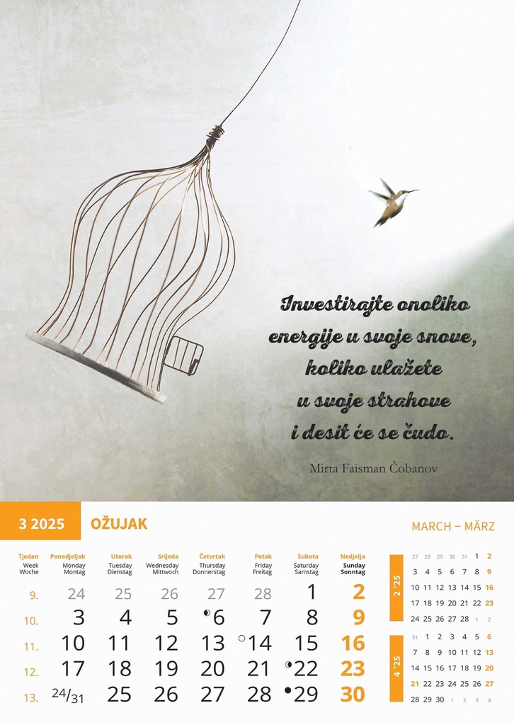 "MOTIVACIJSKI KALENDAR" 13 list., dim: 30,5x50 cm, PVC vrećica, P/50, color kalendar 