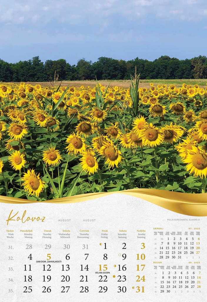 "MOJA ZLATNA SLAVONIJA i BARANJA"  13 list., dim: 33x55 cm, PVC vrećica, P/40, color kalendar