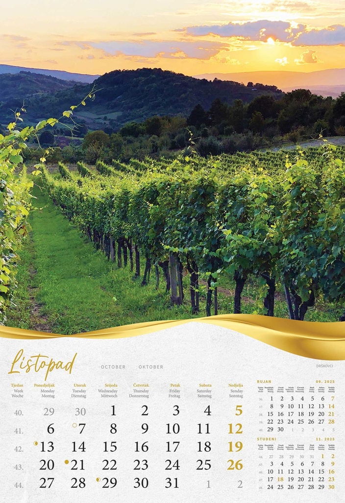 "MOJA ZLATNA SLAVONIJA i BARANJA"  13 list., dim: 33x55 cm, PVC vrećica, P/40, color kalendar