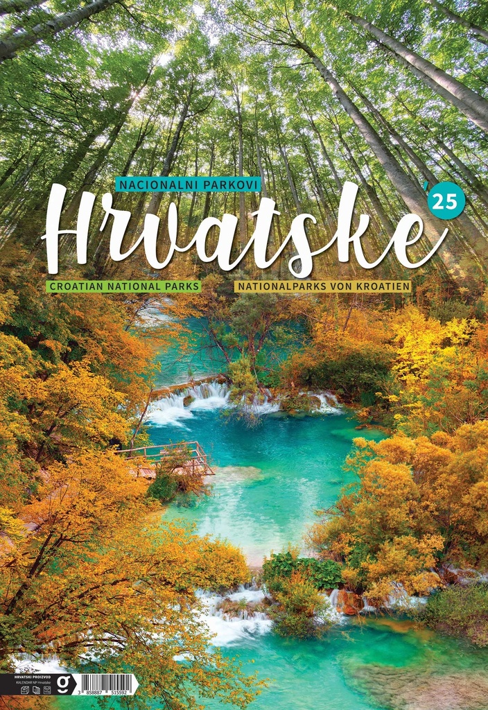"NACIONALNI PARKOVI HRVATSKE" 13 list., dim: 33x55 cm, PVC vrećica, P/40, color kalendar