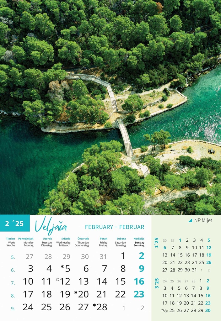 "NACIONALNI PARKOVI HRVATSKE" 13 list., dim: 33x55 cm, PVC vrećica, P/40, color kalendar