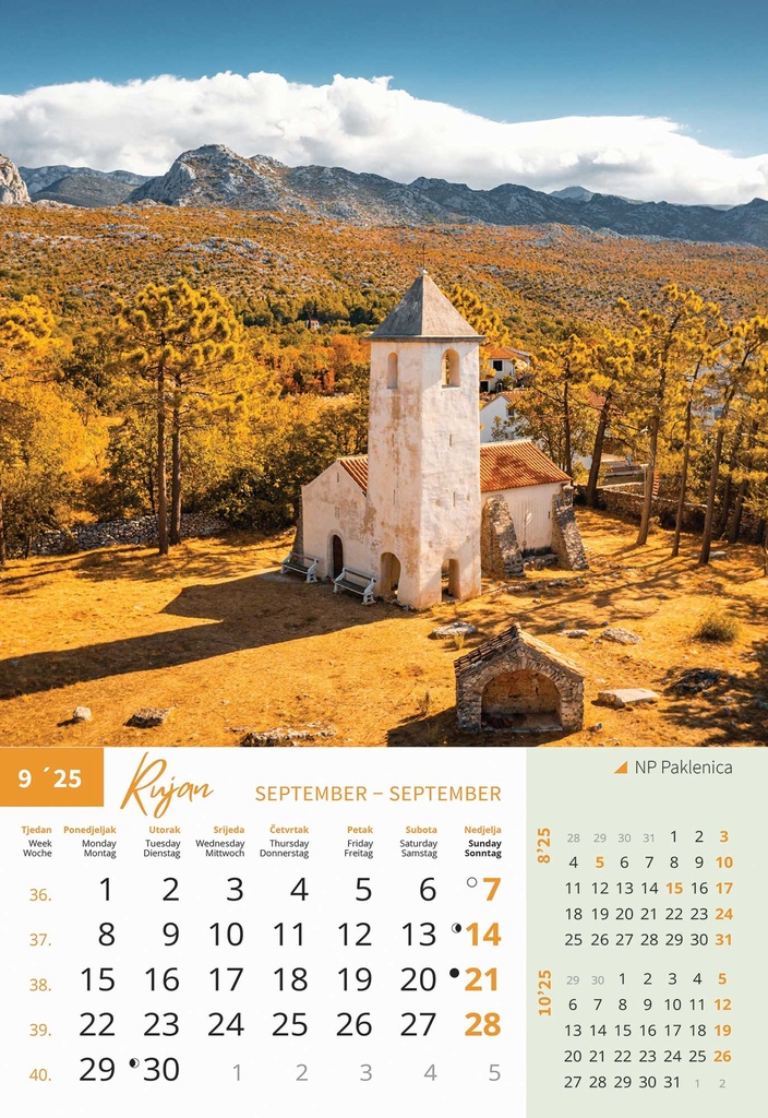"NACIONALNI PARKOVI HRVATSKE" 13 list., dim: 33x55 cm, PVC vrećica, P/40, color kalendar