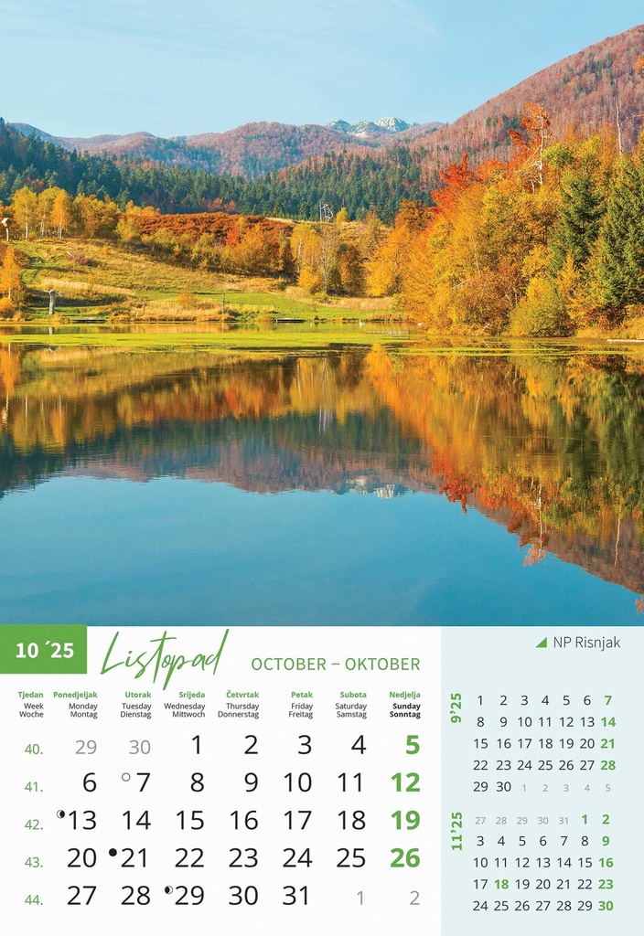 "NACIONALNI PARKOVI HRVATSKE" 13 list., dim: 33x55 cm, PVC vrećica, P/40, color kalendar