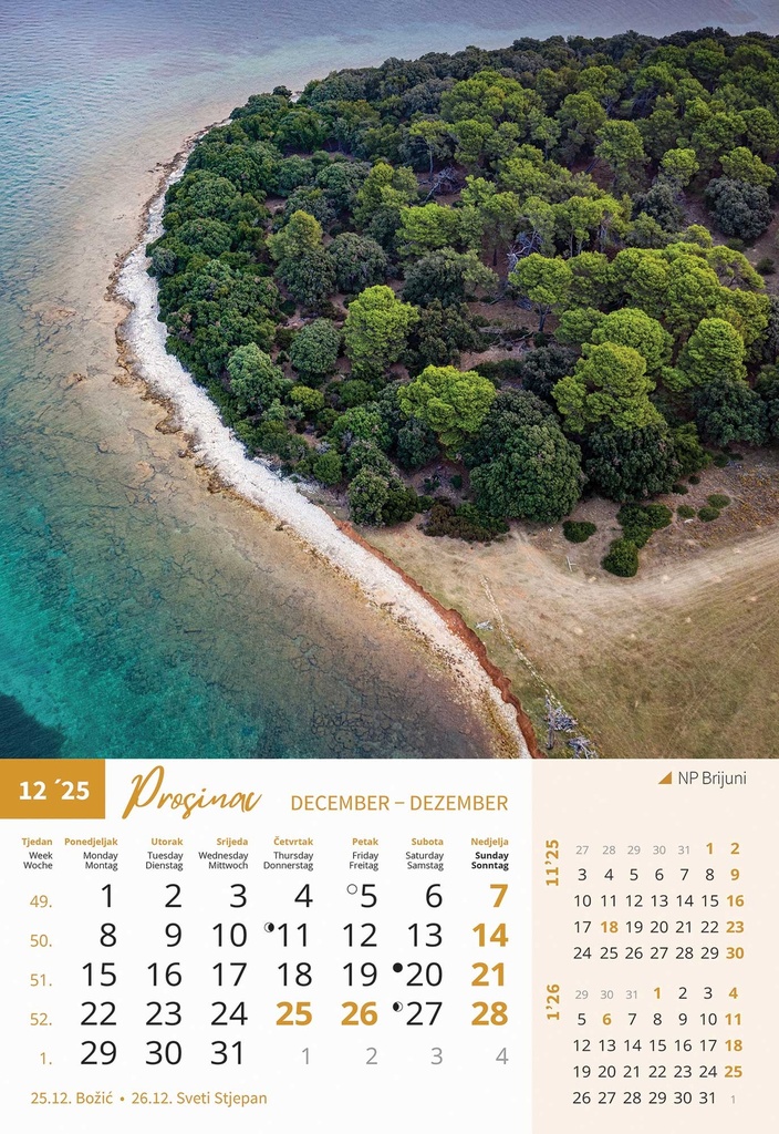 "NACIONALNI PARKOVI HRVATSKE" 13 list., dim: 33x55 cm, PVC vrećica, P/40, color kalendar