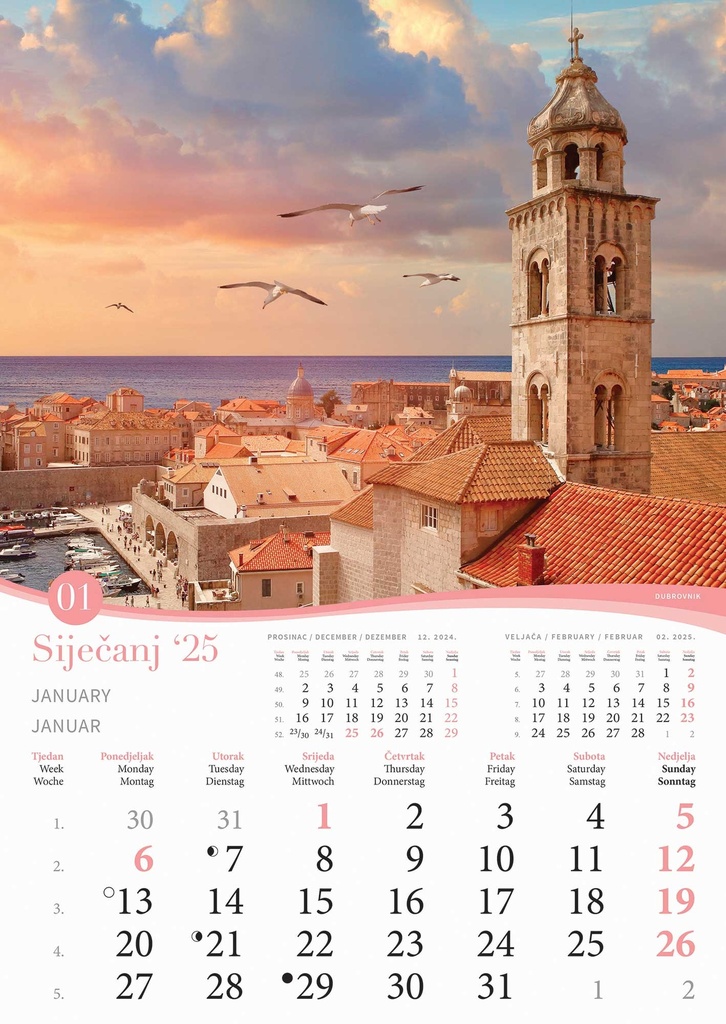 "ROMANTIČNA HRVATSKA" 13 list., dim: 30,5x50 cm, PVC vrećica, P/50, color kalendar