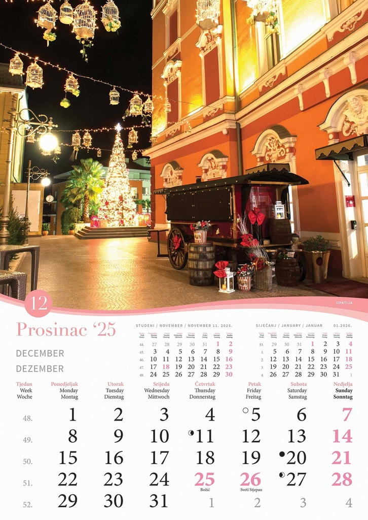 "ROMANTIČNA HRVATSKA" 13 list., dim: 30,5x50 cm, PVC vrećica, P/50, color kalendar