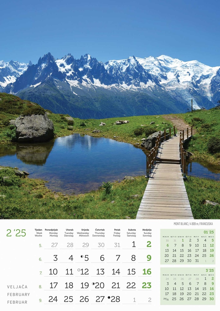 "VRHOVI SVIJETA" 13 list., dim: 30,5x50 cm, PVC vrećica, P/50, color kalendar 