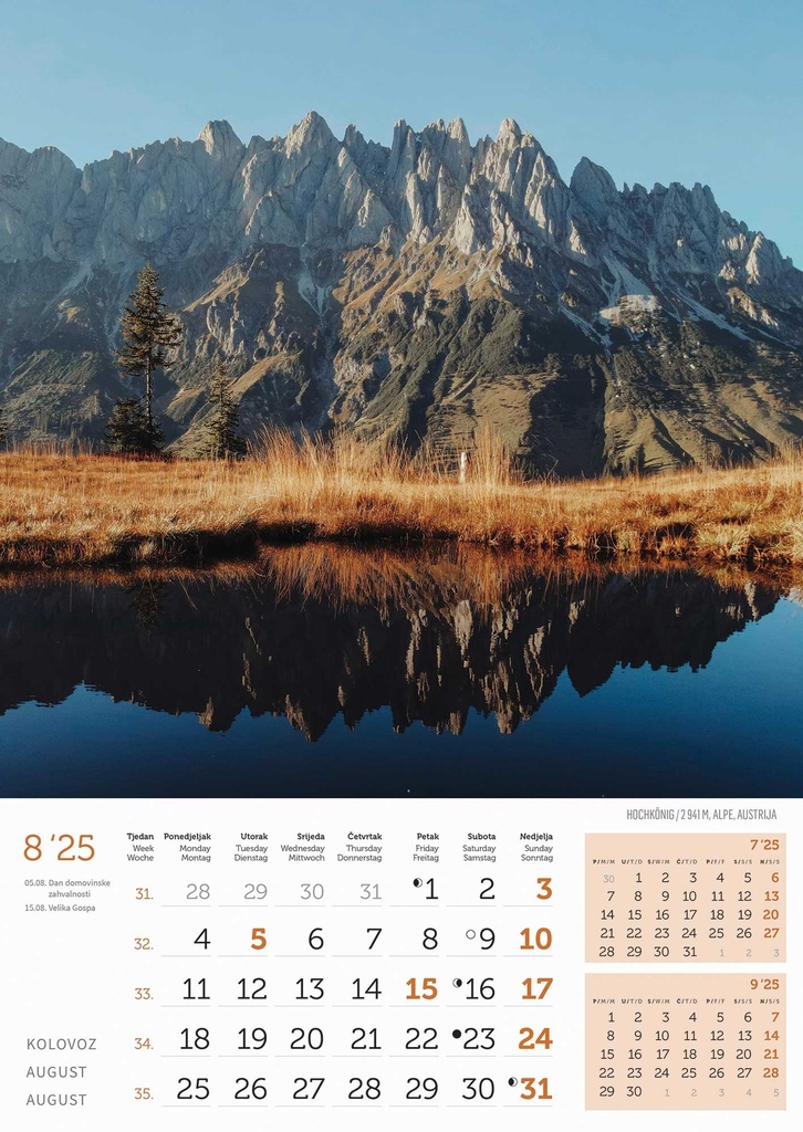 "VRHOVI SVIJETA" 13 list., dim: 30,5x50 cm, PVC vrećica, P/50, color kalendar 