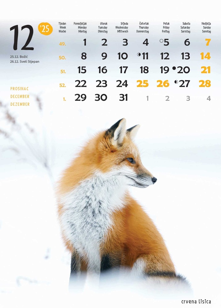 "ŽIVOTINJE" 13list., dim: 24x53,5 cm, PVC vrećica, P/50, color kalendar