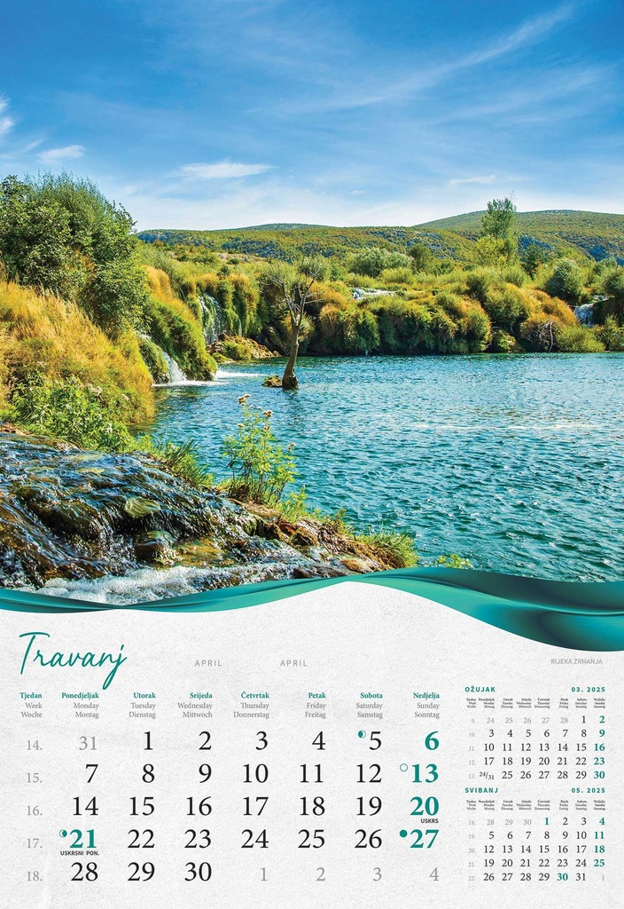 "ŠUME, VODE I MORE" 13 sheets, format: 33x55 cm, PVC bag, P/40, color calendar