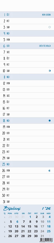 " Poslovni USKI zidni planer kalendar", 12 list., dim: 11x61,5 cm, PVC vrećica, pokazivač, P/100