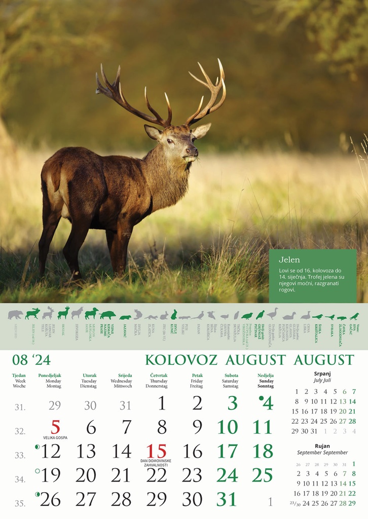 "KALENDAR LOVA" 13 sheets, format: 30,5x50 cm, PVC bag, P/50, color calendar