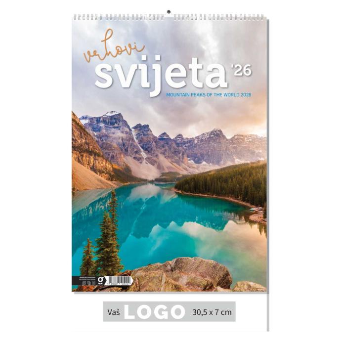 "VRHOVI SVIJETA" 13 list., dim: 30,5x50 cm, PVC vrećica, P/50, color kalendar 