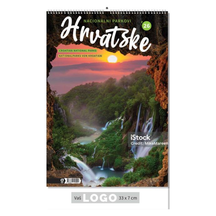 "NACIONALNI PARKOVI HRVATSKE" 13 list., dim: 33x55 cm, PVC vrećica, P/40, color kalendar