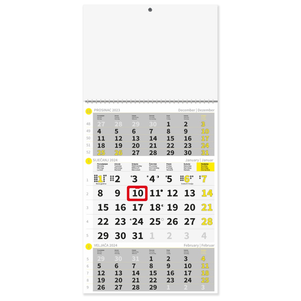 "Poslovni ŽUTO-SIVI" three month calendar, 12 sheets, format:29,5x62cm, PVC bag, P/50